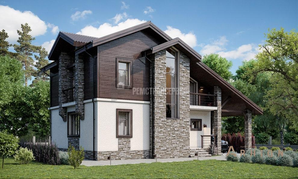 2. Проект одноэтажного дома в финском стиле с двускатной кровлей, t-46-01, площадью - 143 кв c мансардой, терассой, балконом